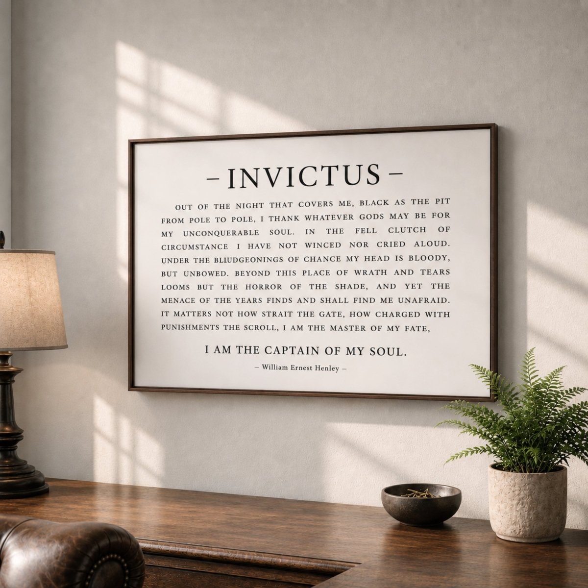 Invictus Poem Canvas Print, William Ernest Henley Quote, Inspirational Wall Decor, Office Art - Lumberwave Creations
