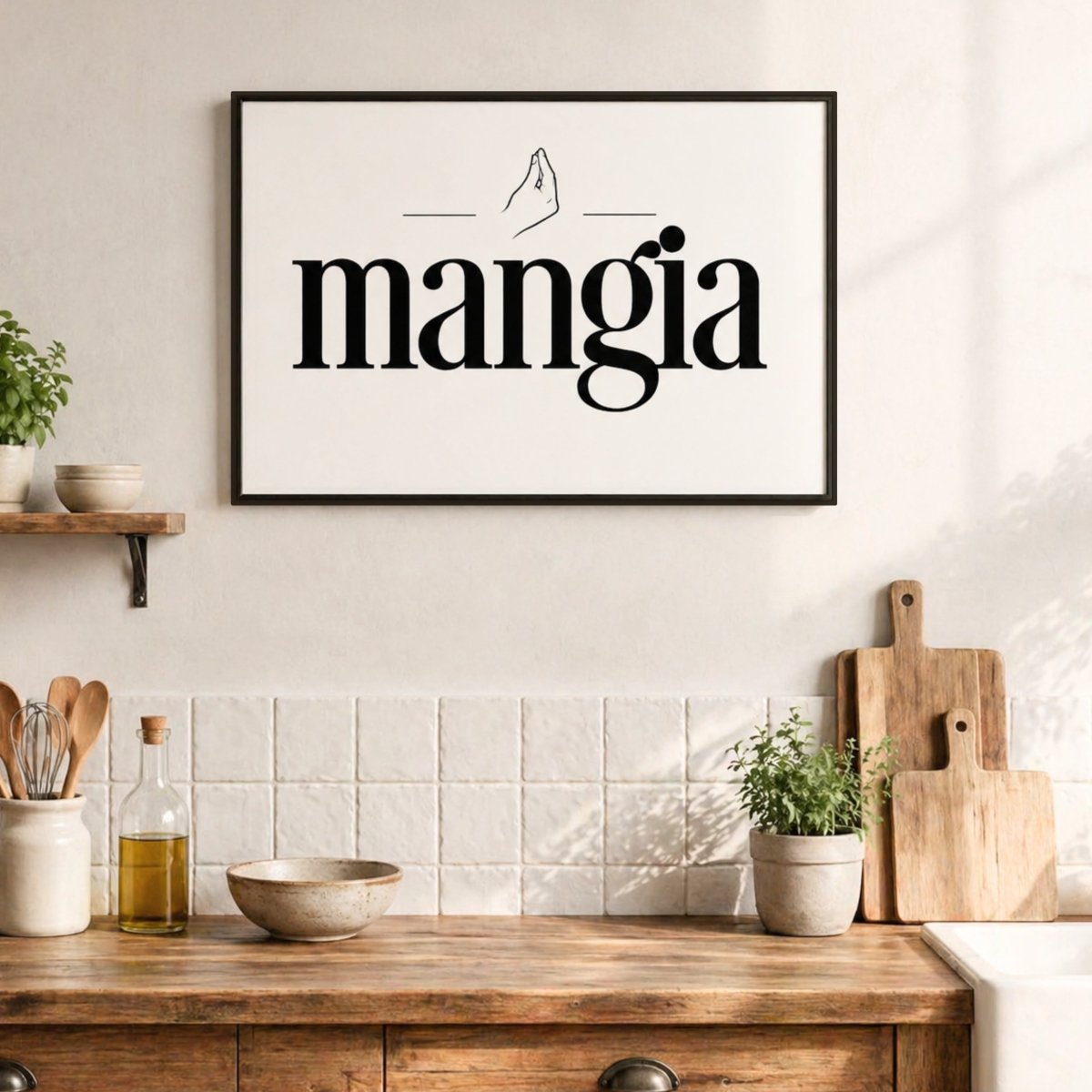 Italian Kitchen Wall Decor – Mangia Kitchen Print | Let's Eat Wall Art Sign - Lumberwave Creations