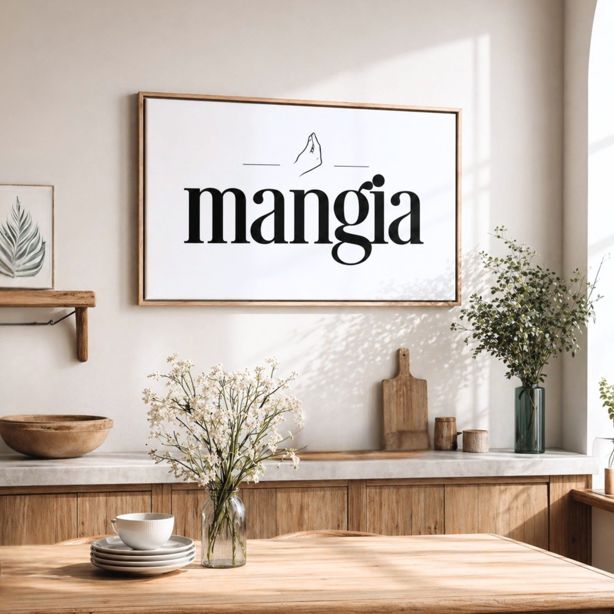 Italian Kitchen Wall Decor – Mangia Kitchen Print | Let's Eat Wall Art Sign - Lumberwave Creations