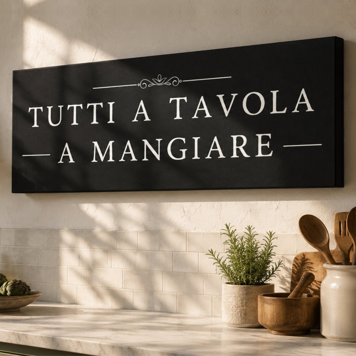Italian Kitchen Wall Decor - Tutti A Tavola Sign | Rustic Wood Framed Art - Lumberwave Creations