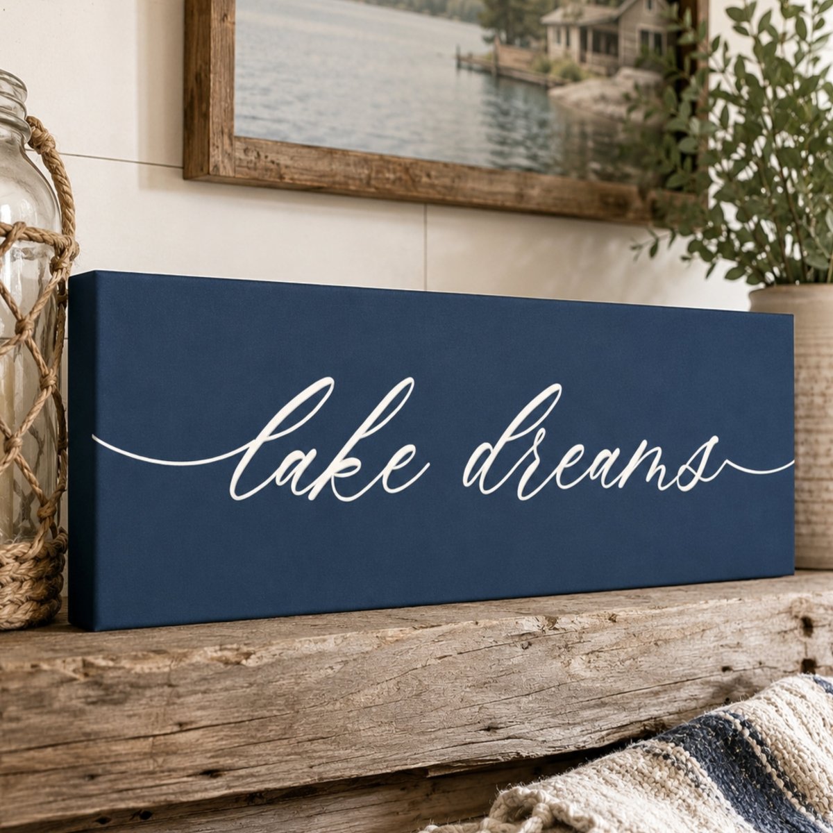 Lake Dreams Sign | Lake House Bedroom Wall Decor - Lumberwave Creations