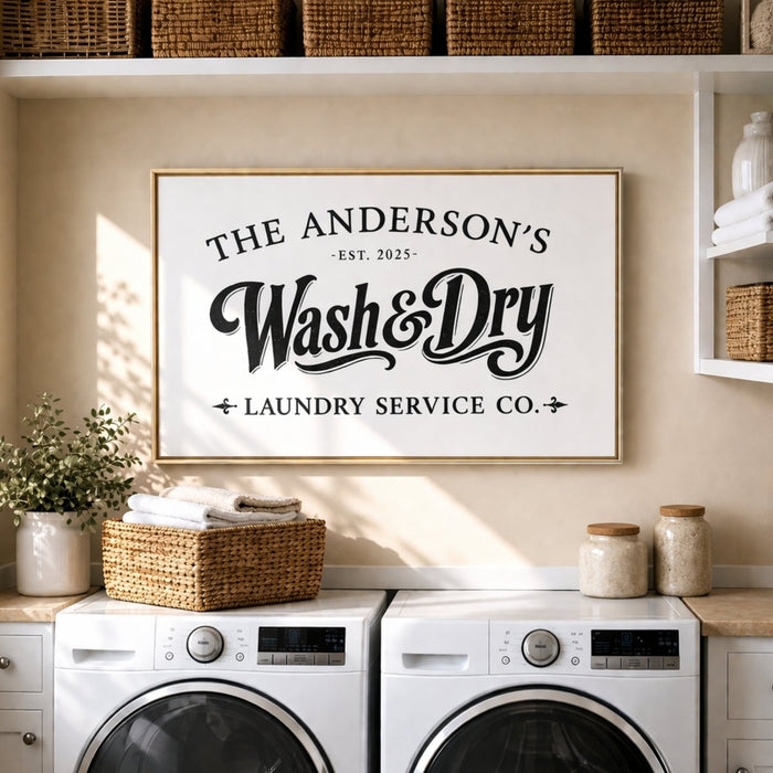 Laundry Room Sign - Personalized Farmhouse Laundry Decor | Rustic Canvas Wall Art - Lumberwave Creations