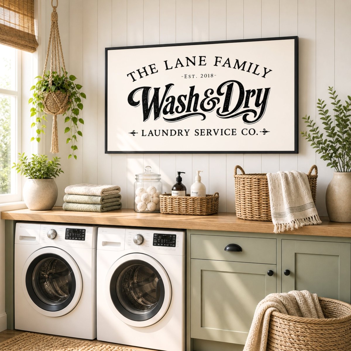 Laundry Room Sign - Personalized Farmhouse Laundry Decor | Rustic Canvas Wall Art - Lumberwave Creations