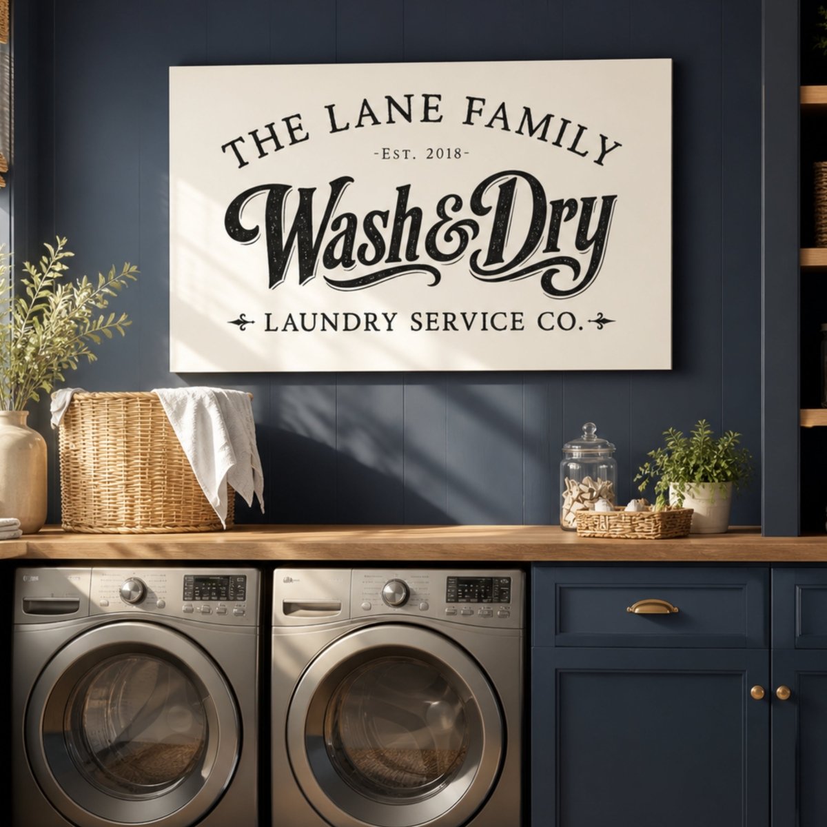 Laundry Room Sign - Personalized Farmhouse Laundry Decor | Rustic Canvas Wall Art - Lumberwave Creations