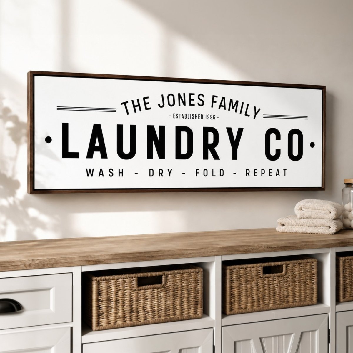 Laundry Room Sign - Personalized Farmhouse Wood Framed Wall Decor - Lumberwave Creations