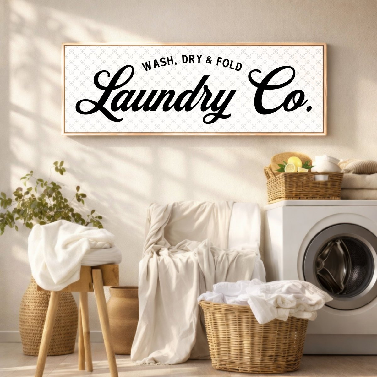Laundry Room Sign - Wash Dry Fold Art | Farmhouse Laundry Wall Decor Print - Lumberwave Creations