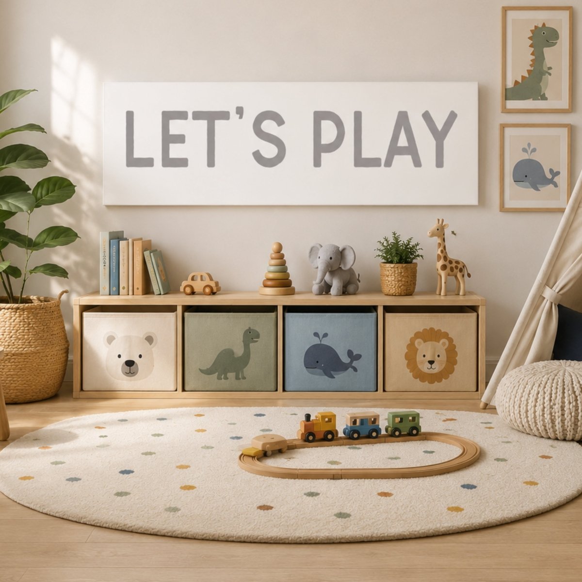 Lets Play Sign - Nursery Wall Decor | Kids Room Art & Playroom Canvas Print - Lumberwave Creations