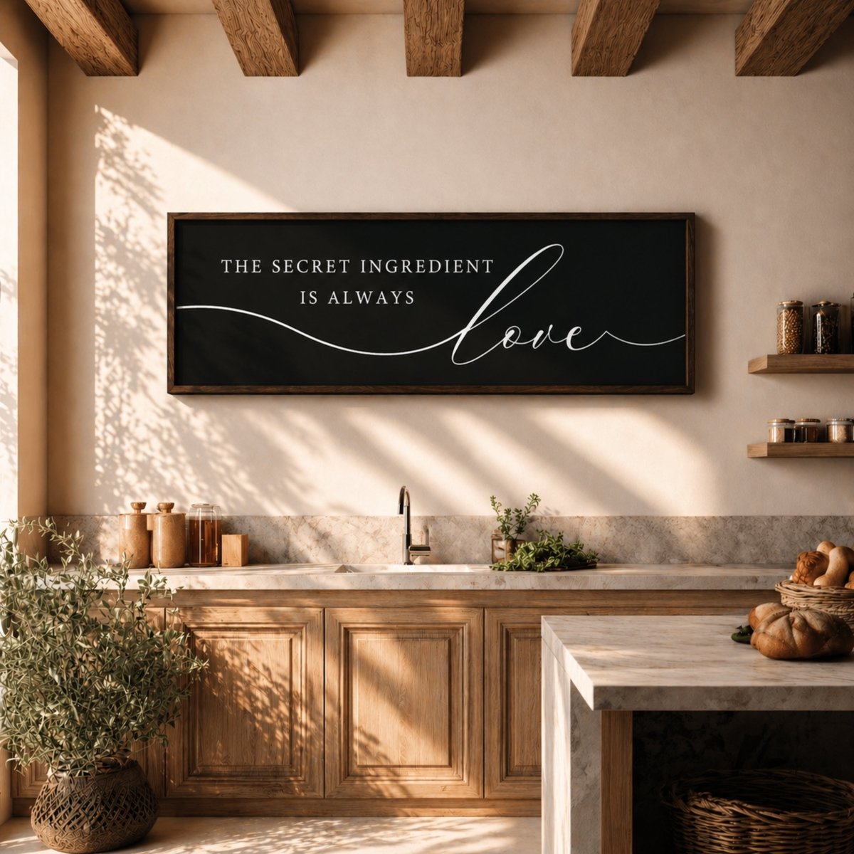 Love Kitchen Sign - Modern Kitchen Wall Decor | Secret Ingredient Dining Room Art - Lumberwave Creations