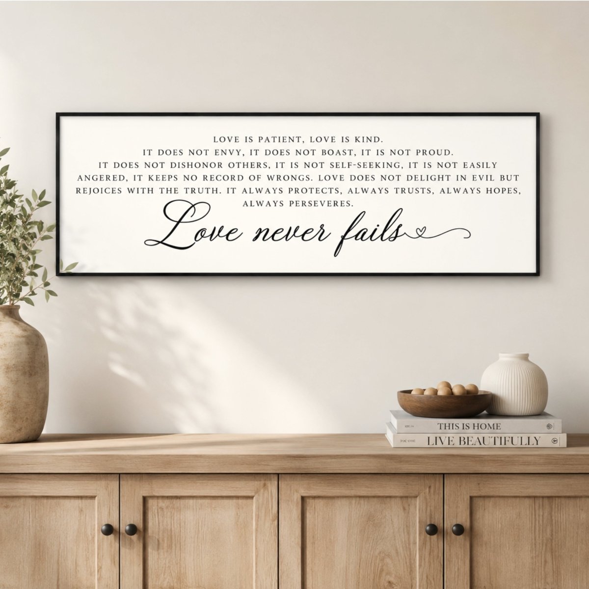 Love Never Fails Sign – 1 Corinthians 13 Print | Christian Wall Decor, Inspirational Scripture - Lumberwave Creations