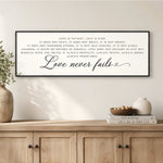 Love Never Fails Sign – 1 Corinthians 13 Print | Christian Wall Decor, Inspirational Scripture - Lumberwave Creations