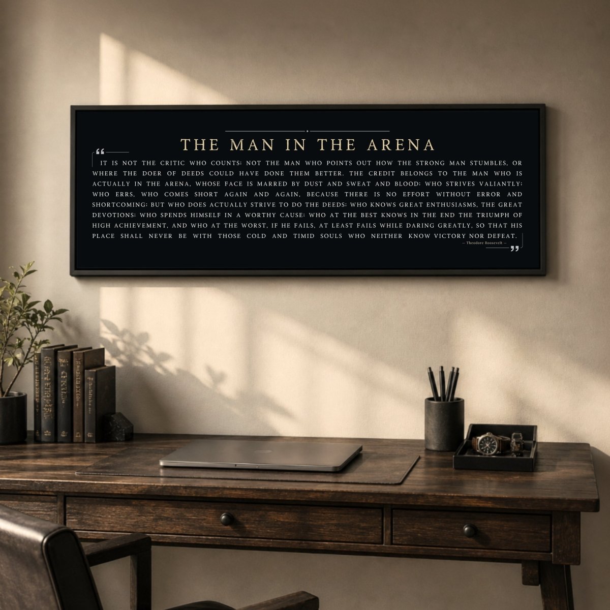 Man In The Arena Sign - Theodore Roosevelt Quote Motivational Office Wall Decor - Lumberwave Creations