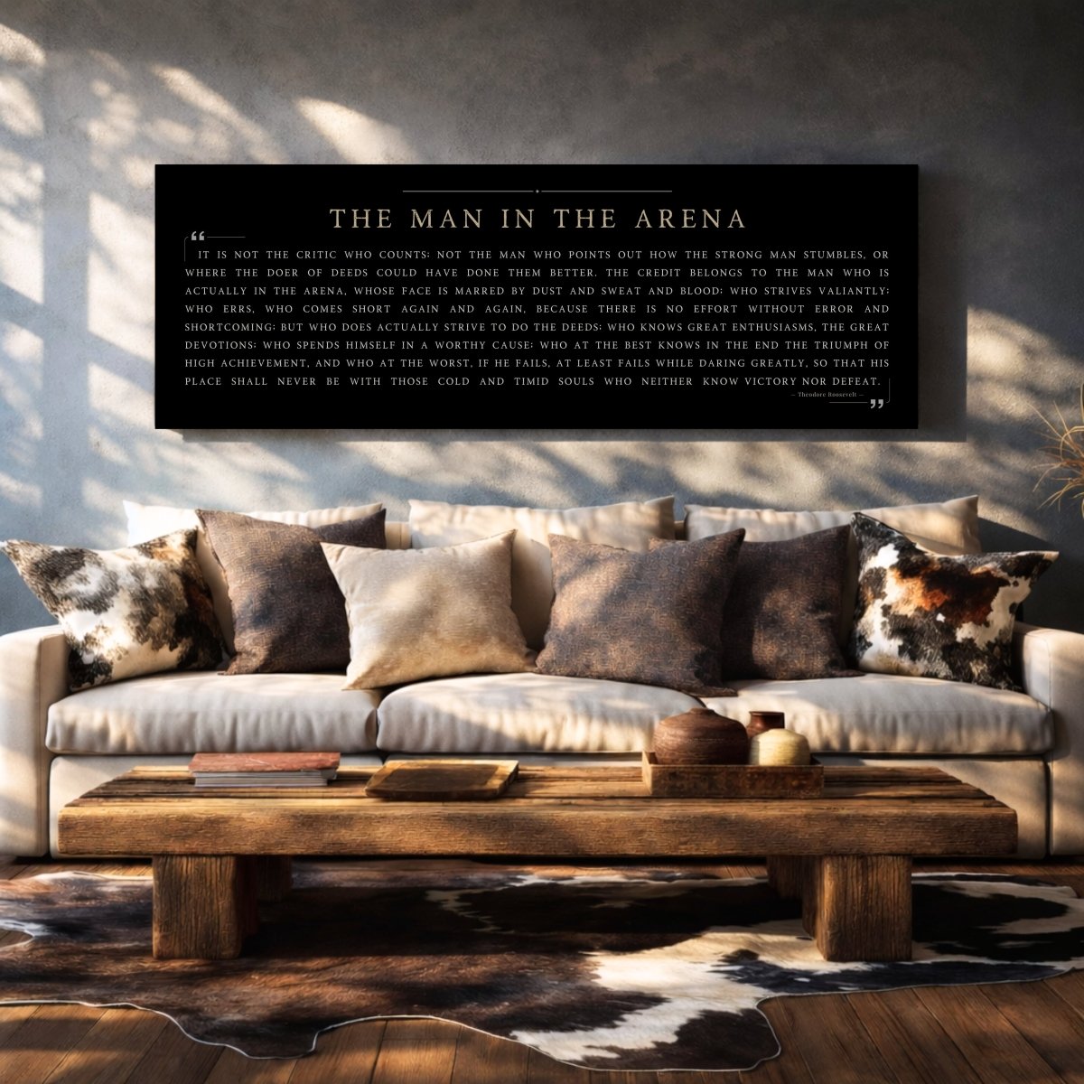 Man In The Arena Sign - Theodore Roosevelt Quote Motivational Office Wall Decor - Lumberwave Creations