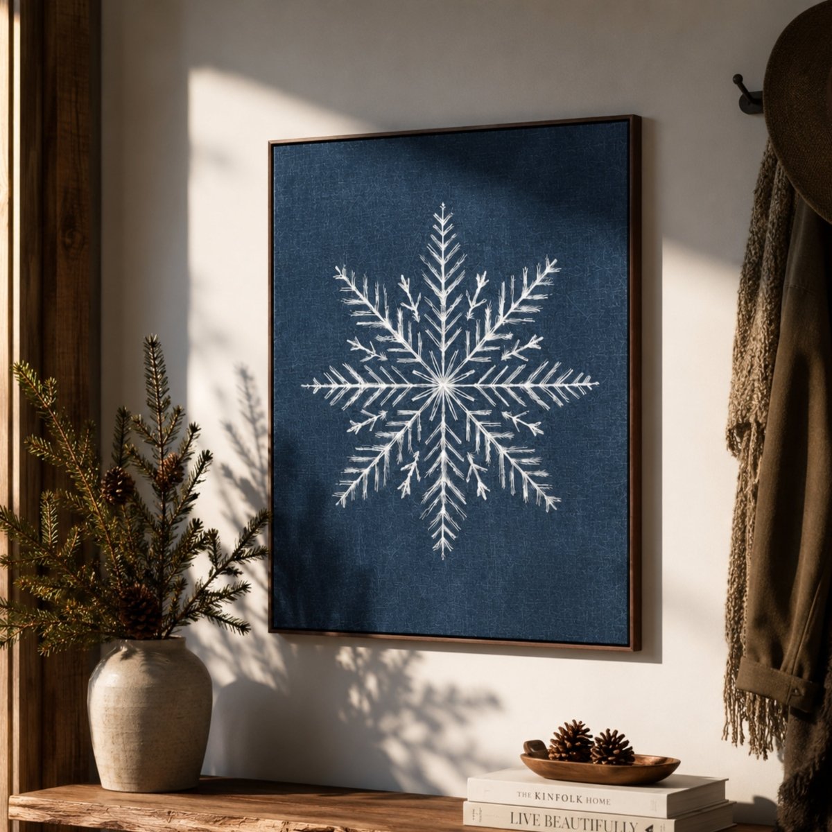 Minimalist Winter Wall Decor – Snowflake Wall Art Blue and White Artwork for Home - Lumberwave Creations