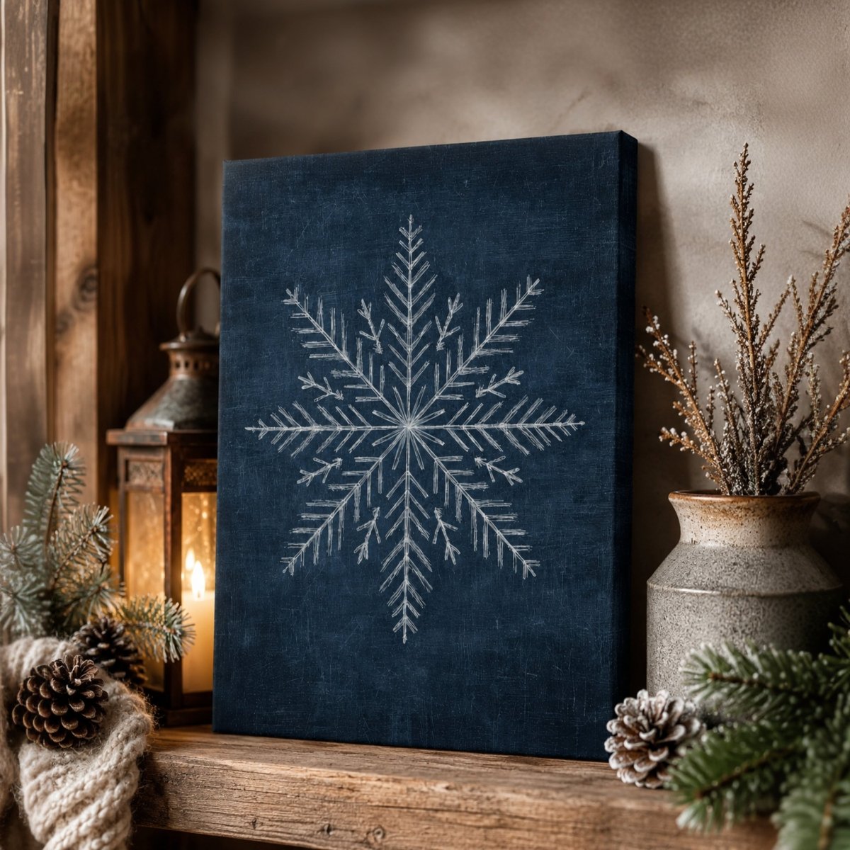Minimalist Winter Wall Decor – Snowflake Wall Art Blue and White Artwork for Home - Lumberwave Creations