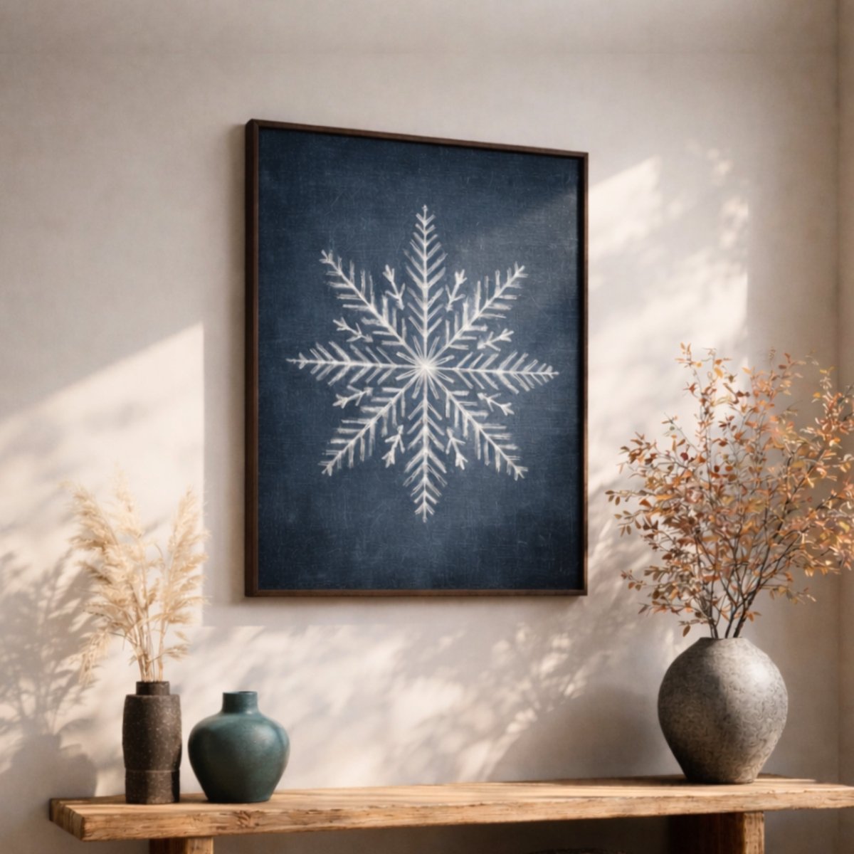 Minimalist Winter Wall Decor – Snowflake Wall Art Blue and White Artwork for Home - Lumberwave Creations