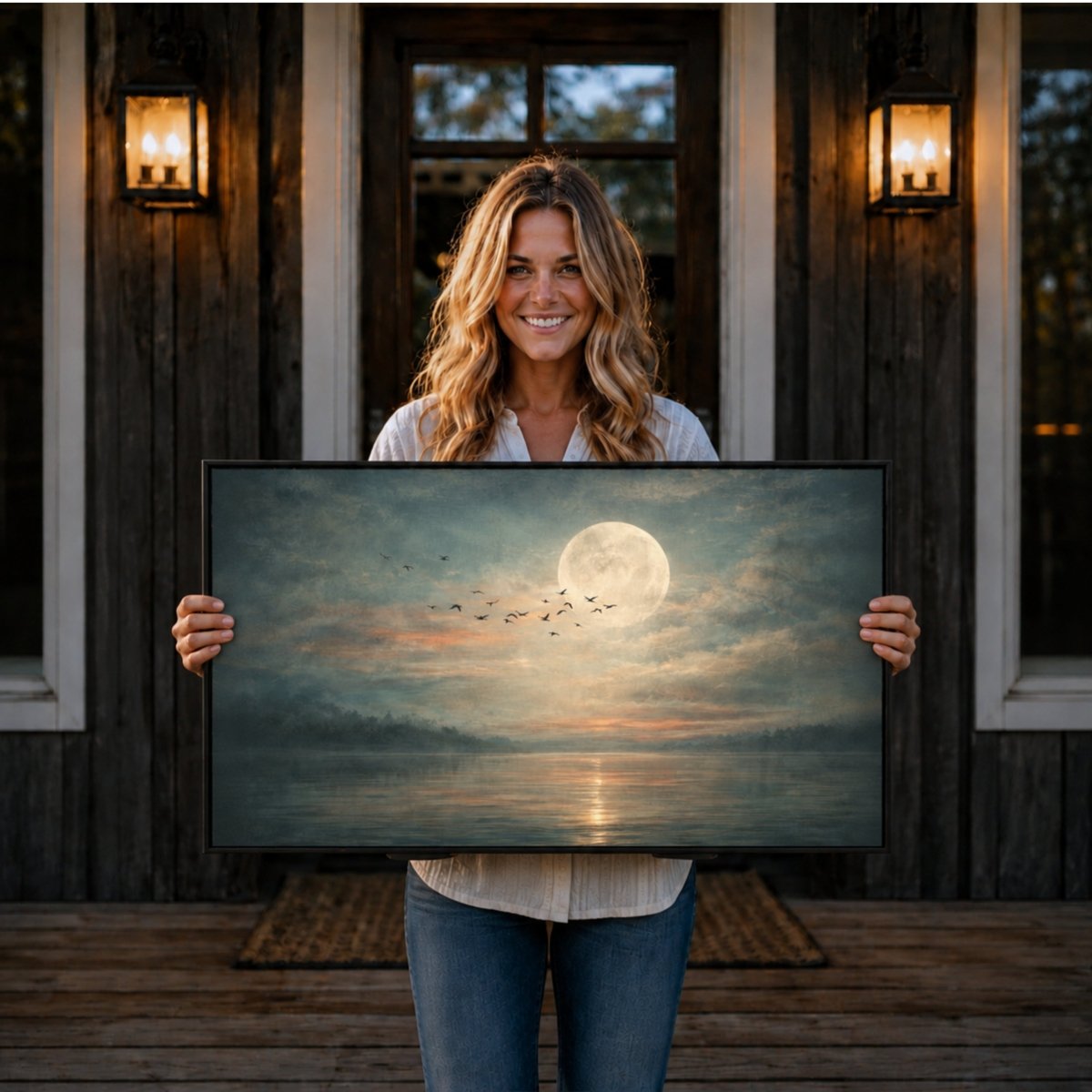 Moonlit Lake Wall Art, Full Moon Landscape Print, Nature Prints, Moody Lake House Decor - Lumberwave Creations