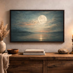 Moonlit Lake Wall Art, Full Moon Landscape Print, Nature Prints, Moody Lake House Decor - Lumberwave Creations