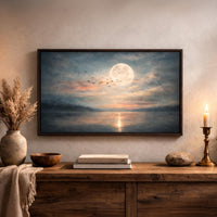 Moonlit Lake Wall Art, Full Moon Landscape Print, Nature Prints, Moody Lake House Decor - Lumberwave Creations