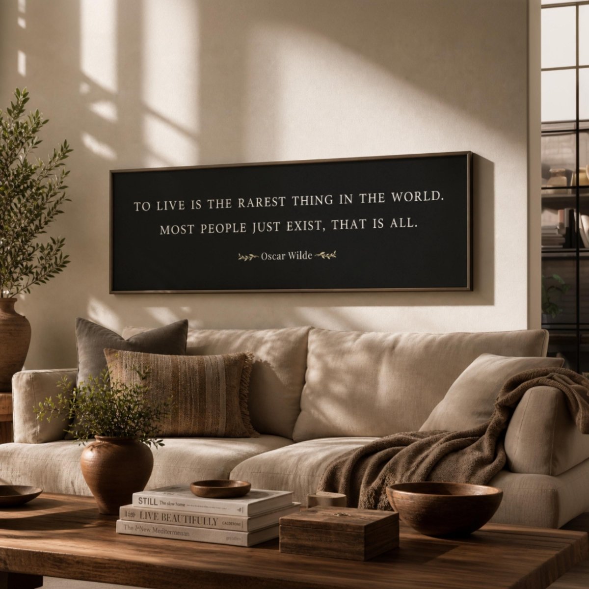 Oscar Wilde Quote Print, To Live Is The Rarest Thing Wall Art, Inspirational Literary Decor - Lumberwave Creations