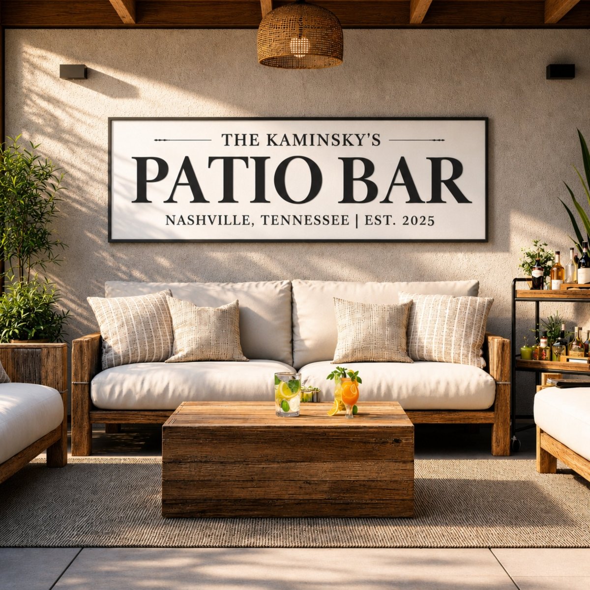 Patio Bar Sign - Custom Patio Sign & Backyard Wall Decor | Personalized Deck Print - Lumberwave Creations