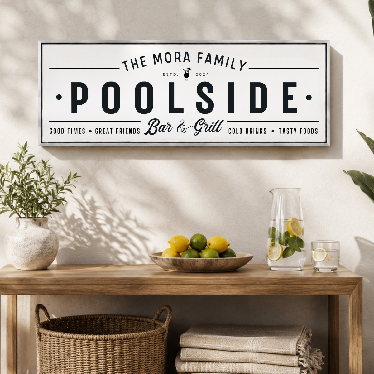 Personalized Poolside Bar and Grill Sign - Custom Patio Wall Decor & Backyard Bar Signs - Lumberwave Creations