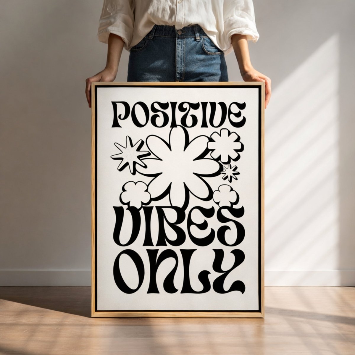 Positive Vibes Only Sign – Retro Wall Decor | Groovy Hippie Prints & Happy Quote - Lumberwave Creations