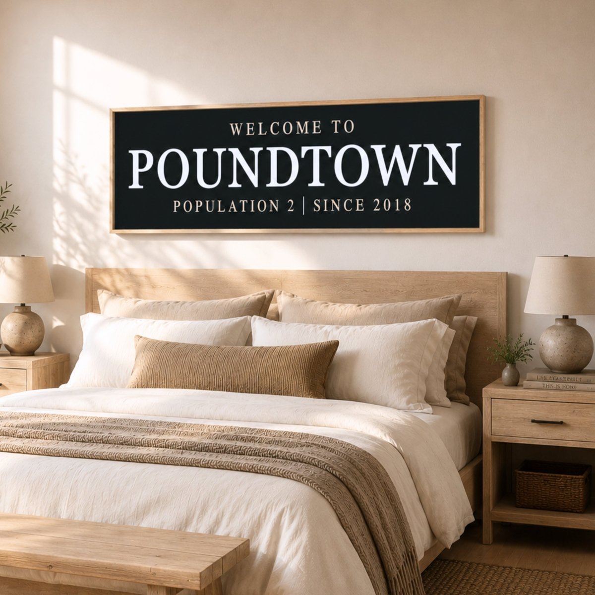 Poundtown Wall Decor - Funny Bedroom Sign | Personalized Master Bedroom Art Gift - Lumberwave Creations
