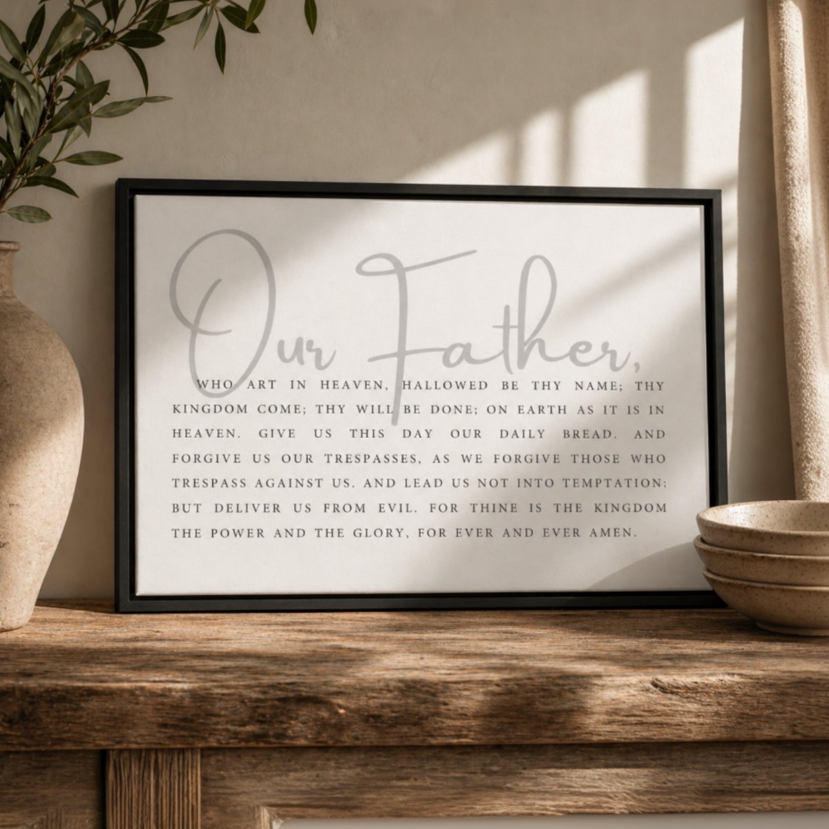 Prayer Sign | Our Father Prayer Print - Christian Wall Decor & Bible Verse Art - Lumberwave Creations