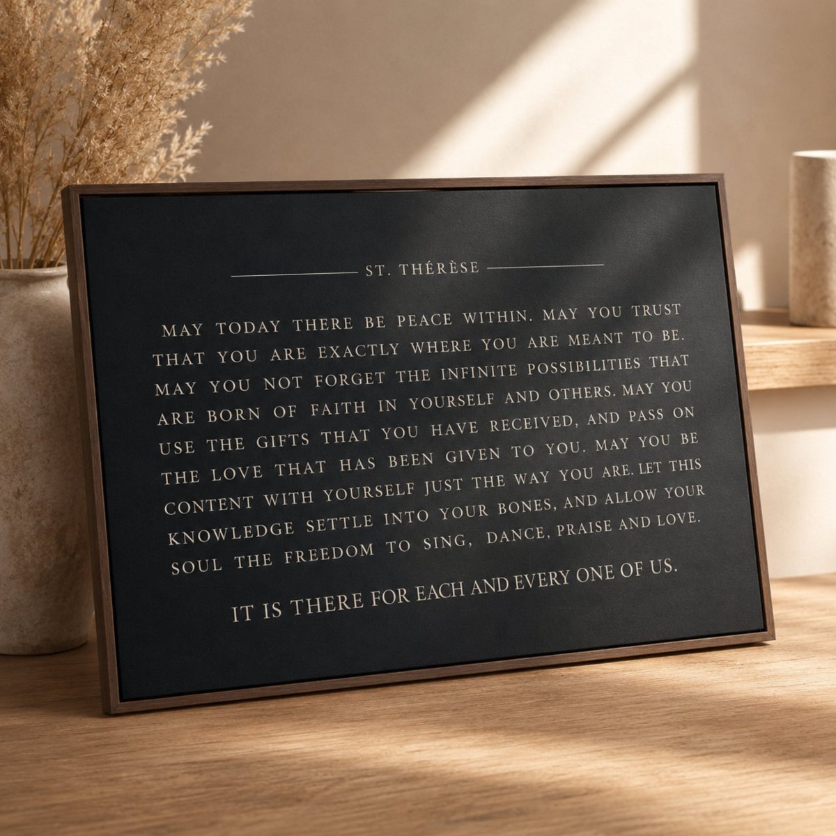Prayer Wall Decor – Saint Therese Inspirational Sign with Peace Within Print - Lumberwave Creations