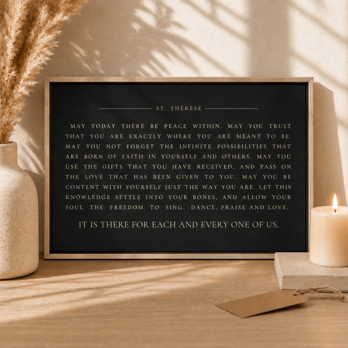 Prayer Wall Decor – Saint Therese Inspirational Sign with Peace Within Print - Lumberwave Creations