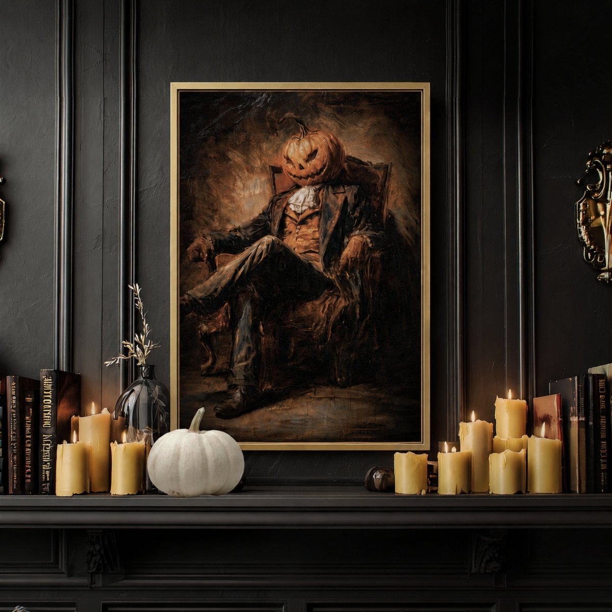 Pumpkin Head Print – Halloween Wall Decor | Gothic Dark Academia Art - Lumberwave Creations