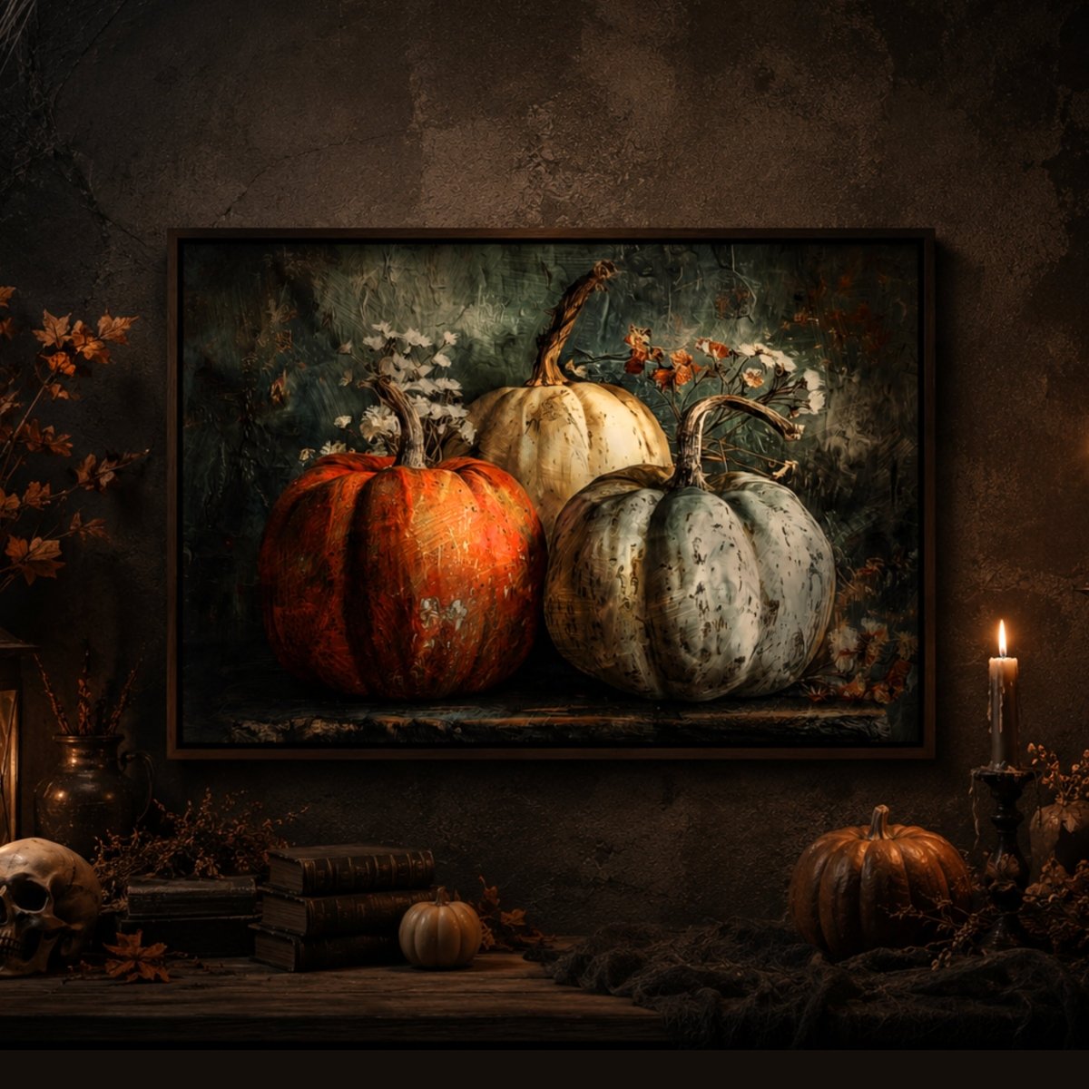 Rustic Pumpkin Print – Moody Halloween Wall Art | Vintage Gothic Painting - Lumberwave Creations