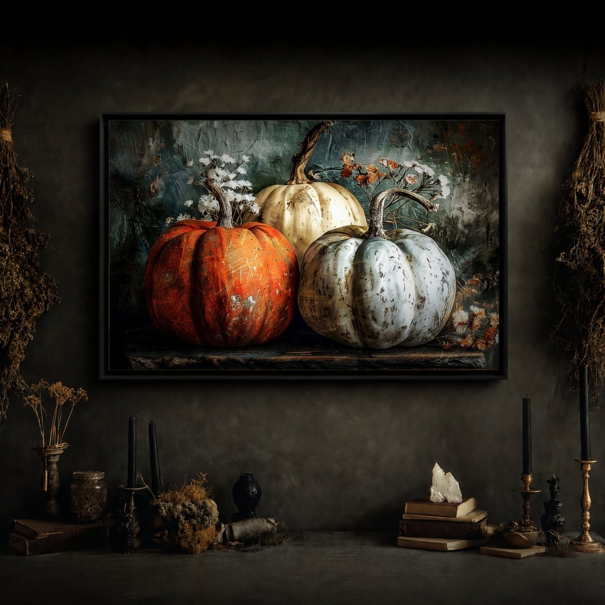 Rustic Pumpkin Print – Moody Halloween Wall Art | Vintage Gothic Painting - Lumberwave Creations