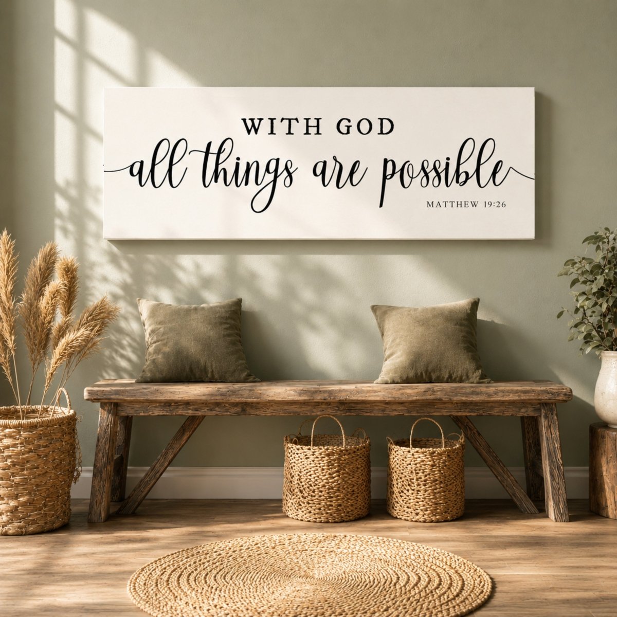 Scripture Wall Decor – With God All Things Print | Matthew 19:26 Bible Verse Sign - Lumberwave Creations