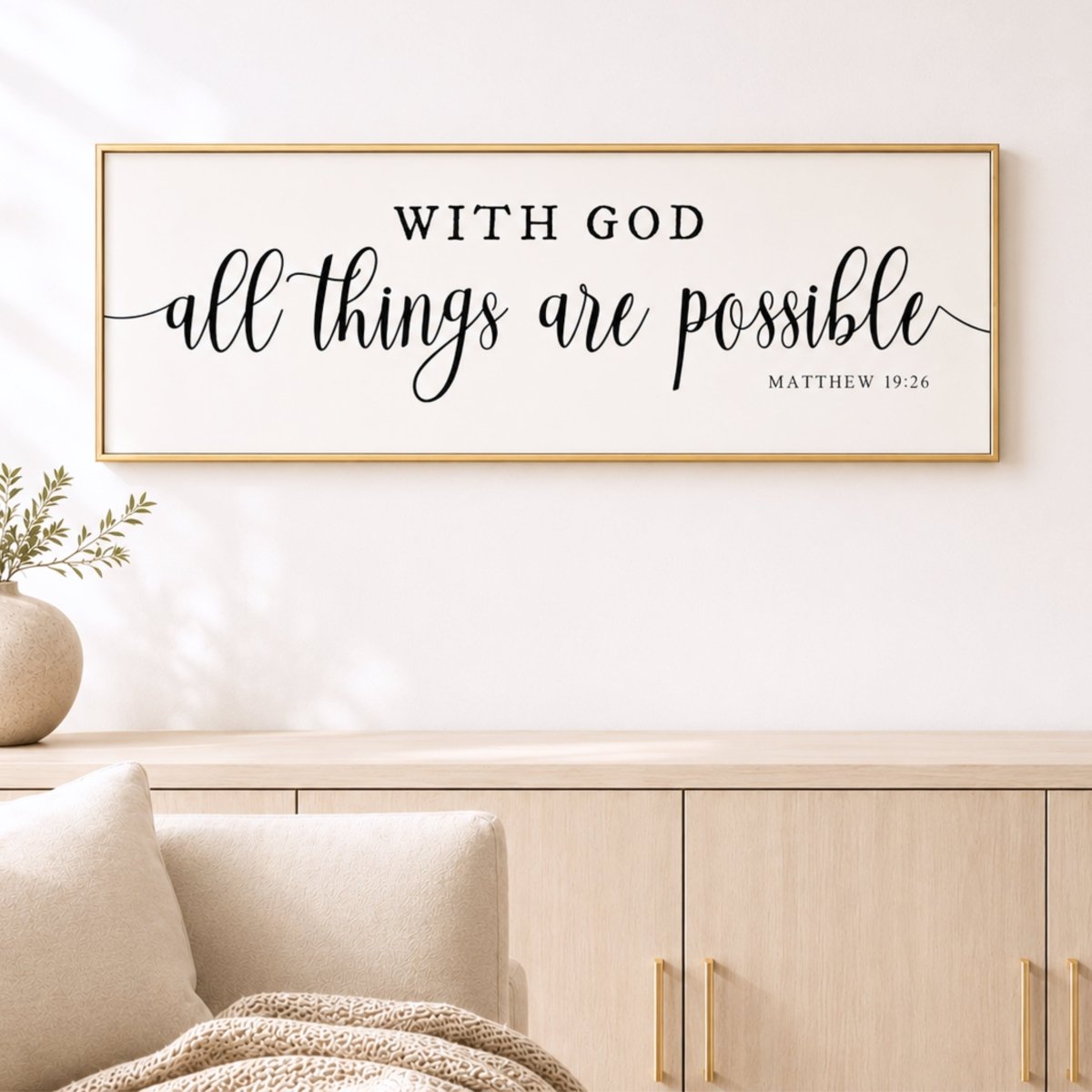 Scripture Wall Decor – With God All Things Print | Matthew 19:26 Bible Verse Sign - Lumberwave Creations