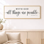 Scripture Wall Decor – With God All Things Print | Matthew 19:26 Bible Verse Sign - Lumberwave Creations