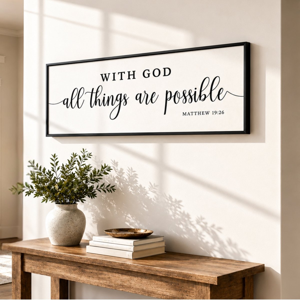 Scripture Wall Decor – With God All Things Print | Matthew 19:26 Bible Verse Sign - Lumberwave Creations
