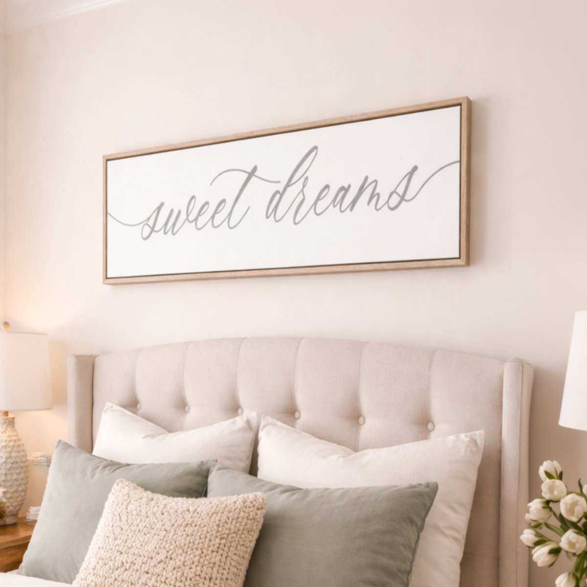 Sweet Dreams Sign - Minimalist Calligraphy Bedroom Wall Decor | Guest & Master Bedroom - Lumberwave Creations