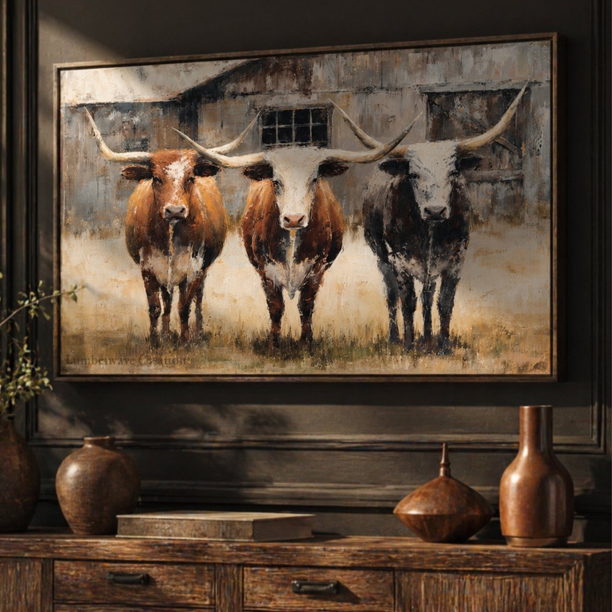 Texas Longhorn Art Print - Rustic Cow Wall Decor | Western Living Room Artwork - Lumberwave Creations