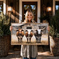 Texas Longhorn Art Print - Rustic Cow Wall Decor | Western Living Room Artwork - Lumberwave Creations