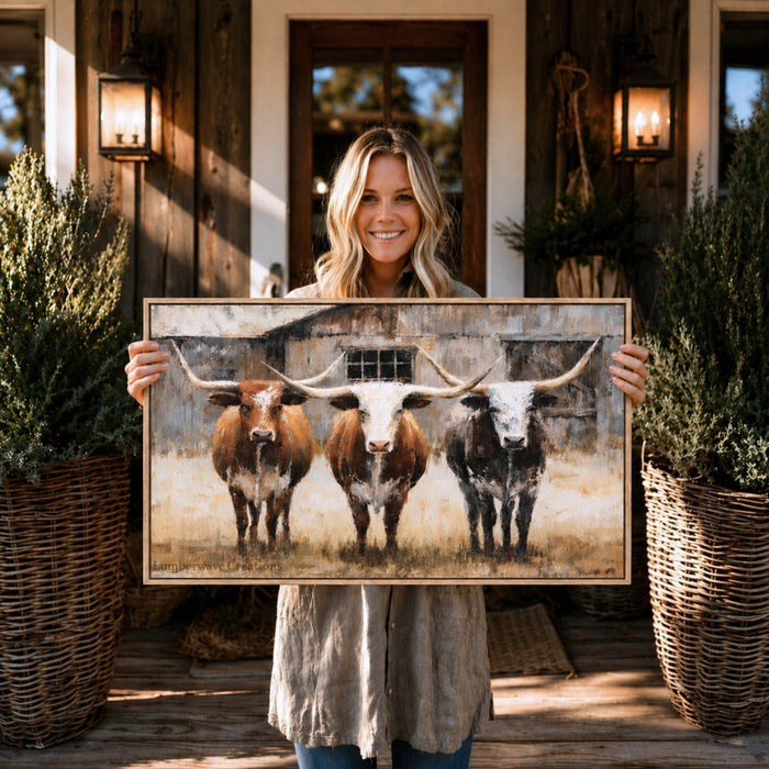 Texas Longhorn Art Print - Rustic Cow Wall Decor | Western Living Room Artwork - Lumberwave Creations