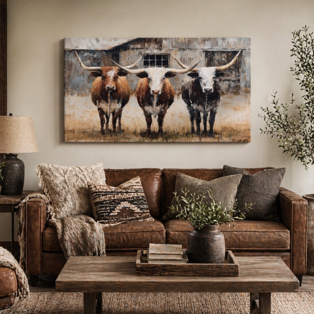 Texas Longhorn Art Print - Rustic Cow Wall Decor | Western Living Room Artwork - Lumberwave Creations