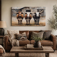 Texas Longhorn Art Print - Rustic Cow Wall Decor | Western Living Room Artwork - Lumberwave Creations