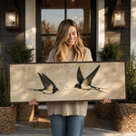 Two Sparrows Print - Minimalist Bird Wall Art With String Heart Decor - Lumberwave Creations
