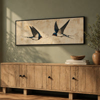 Two Sparrows Print - Minimalist Bird Wall Art With String Heart Decor - Lumberwave Creations