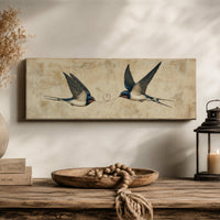 Two Sparrows Print - Minimalist Bird Wall Art With String Heart Decor - Lumberwave Creations