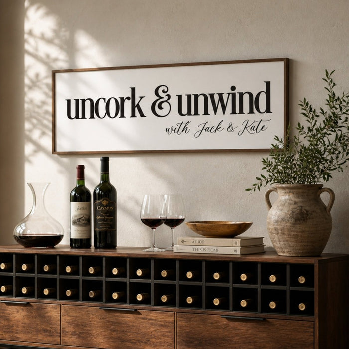 Uncork Unwind Sign - Personalized Wine Bar Decor | Rustic Wine Wall Art - Lumberwave Creations