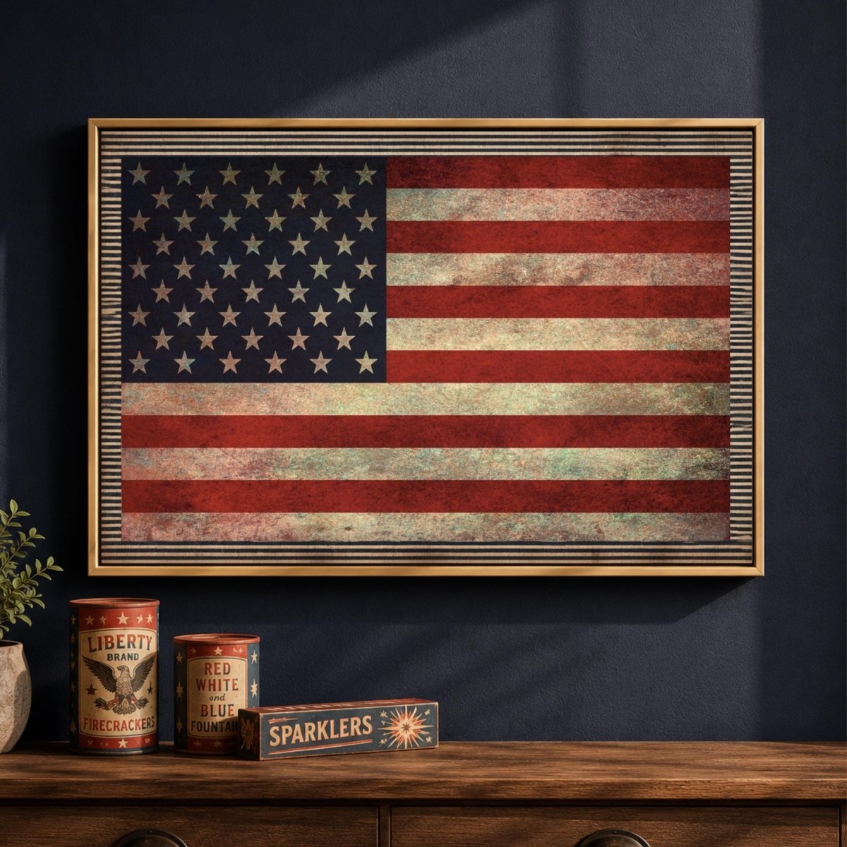 Vintage American Flag Canvas, Patriotic Wall Art, Rustic Americana 4th of July Decor, USA - Lumberwave Creations