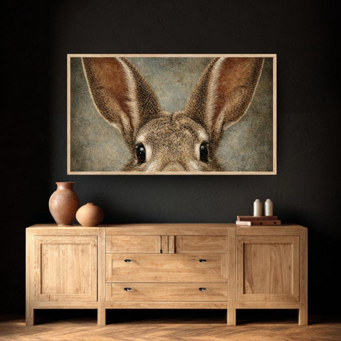 Vintage Bunny Print, Peeking Rabbit Wall Art, Neutral Woodland Nursery Decor, Rabbit Portrait - Lumberwave Creations