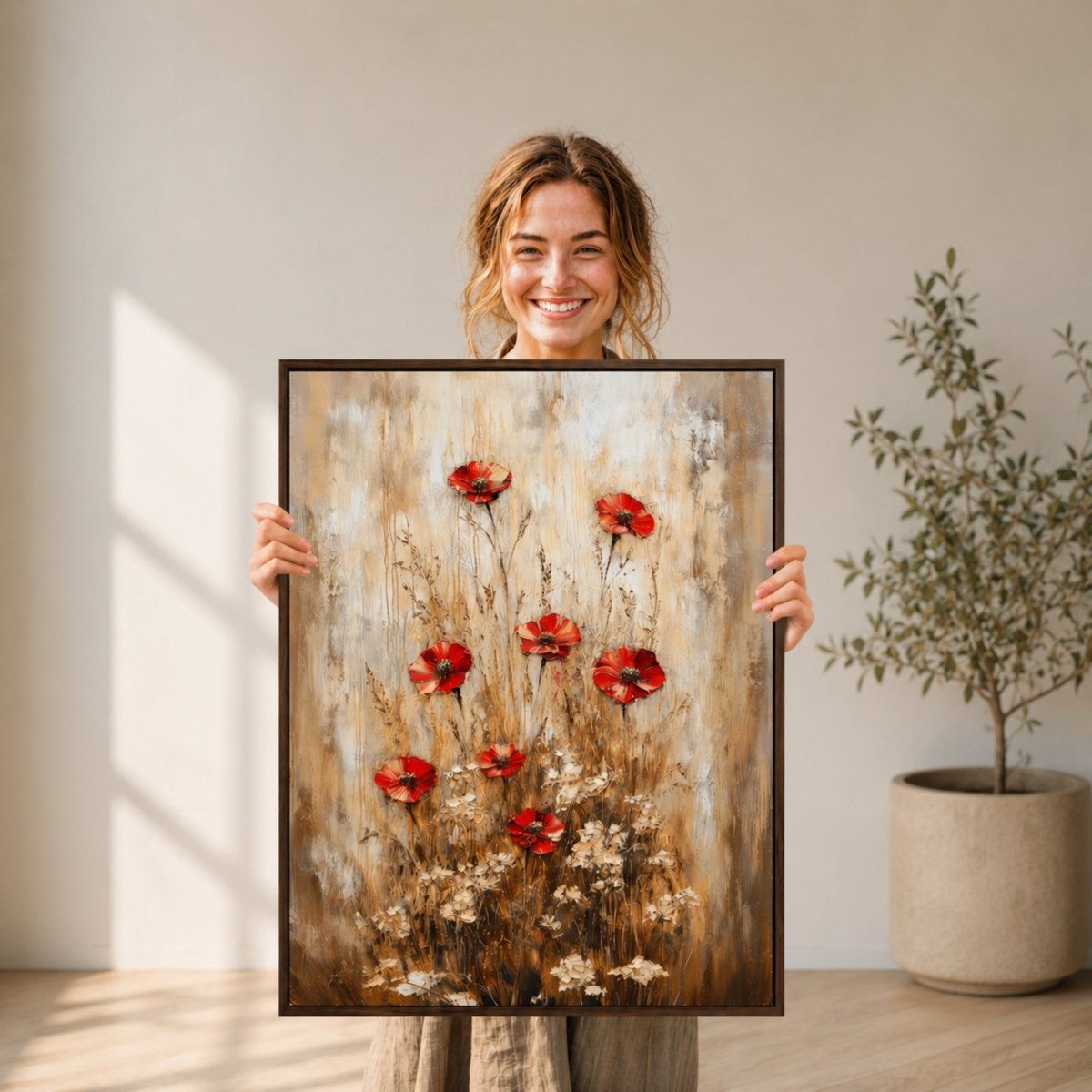 Vintage Floral Wall Art – Red Flower Print | Neutral Home Decor Canvas Sign - Lumberwave Creations